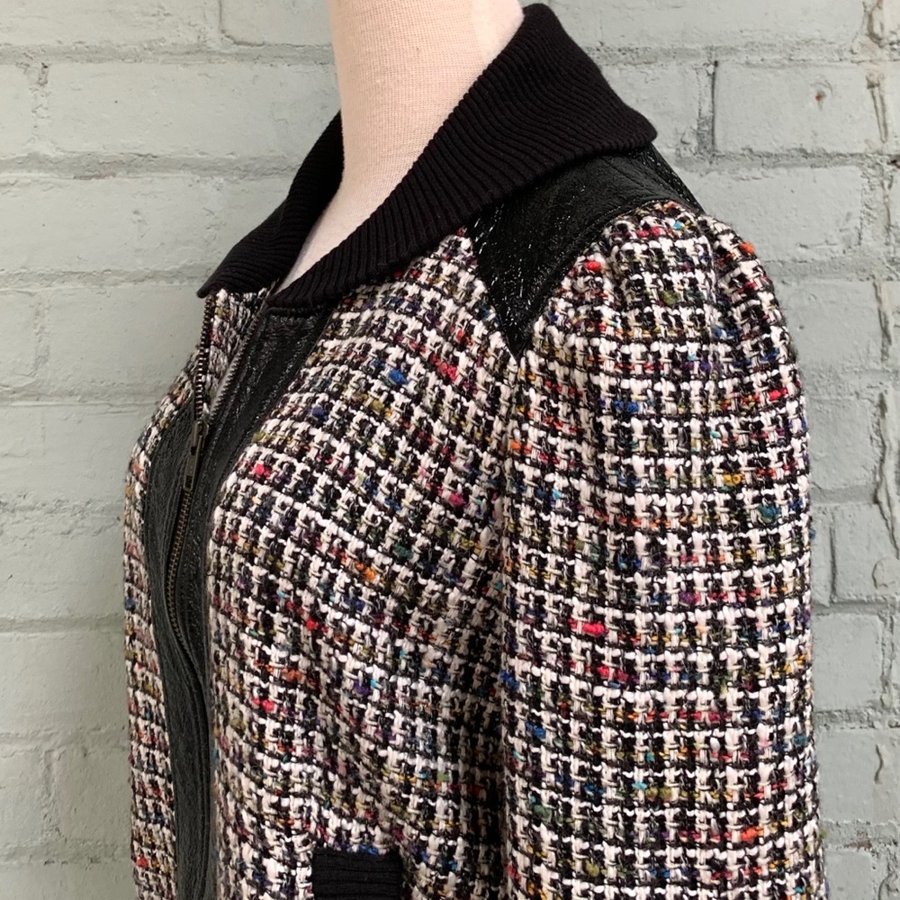 Tweed and Faux Leather Bomber Jacket - French Connection - Picture 4 of 11